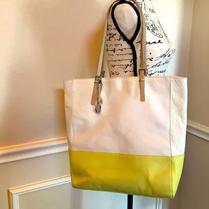 Audrey Brooke White & Yellow Leather Tote 💛🤍